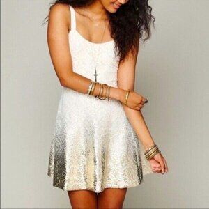 Free People Stretch Lace Gold Ombré Foil Dipped A-line Mini Dress